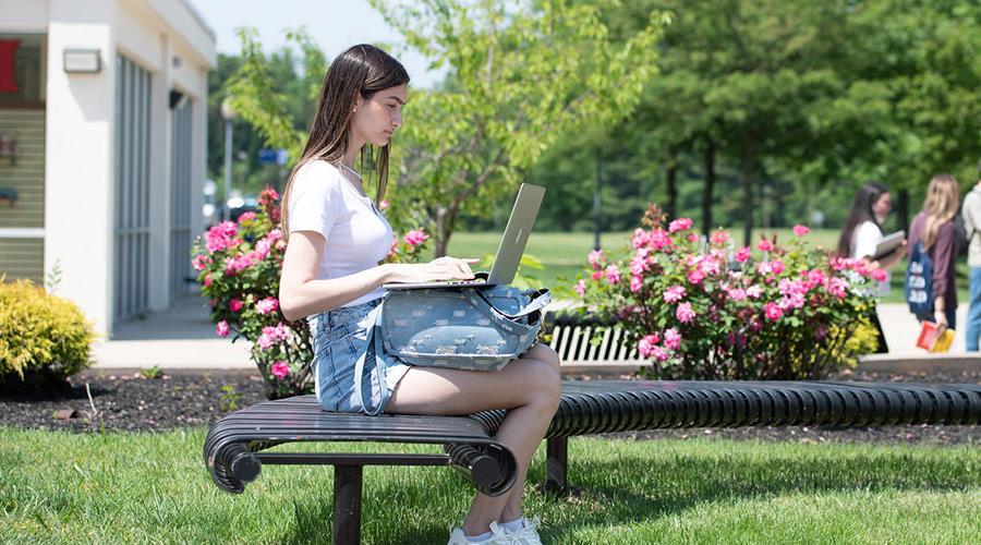 年轻的女学生用她的笔记本电脑建立了VitaNavis账户